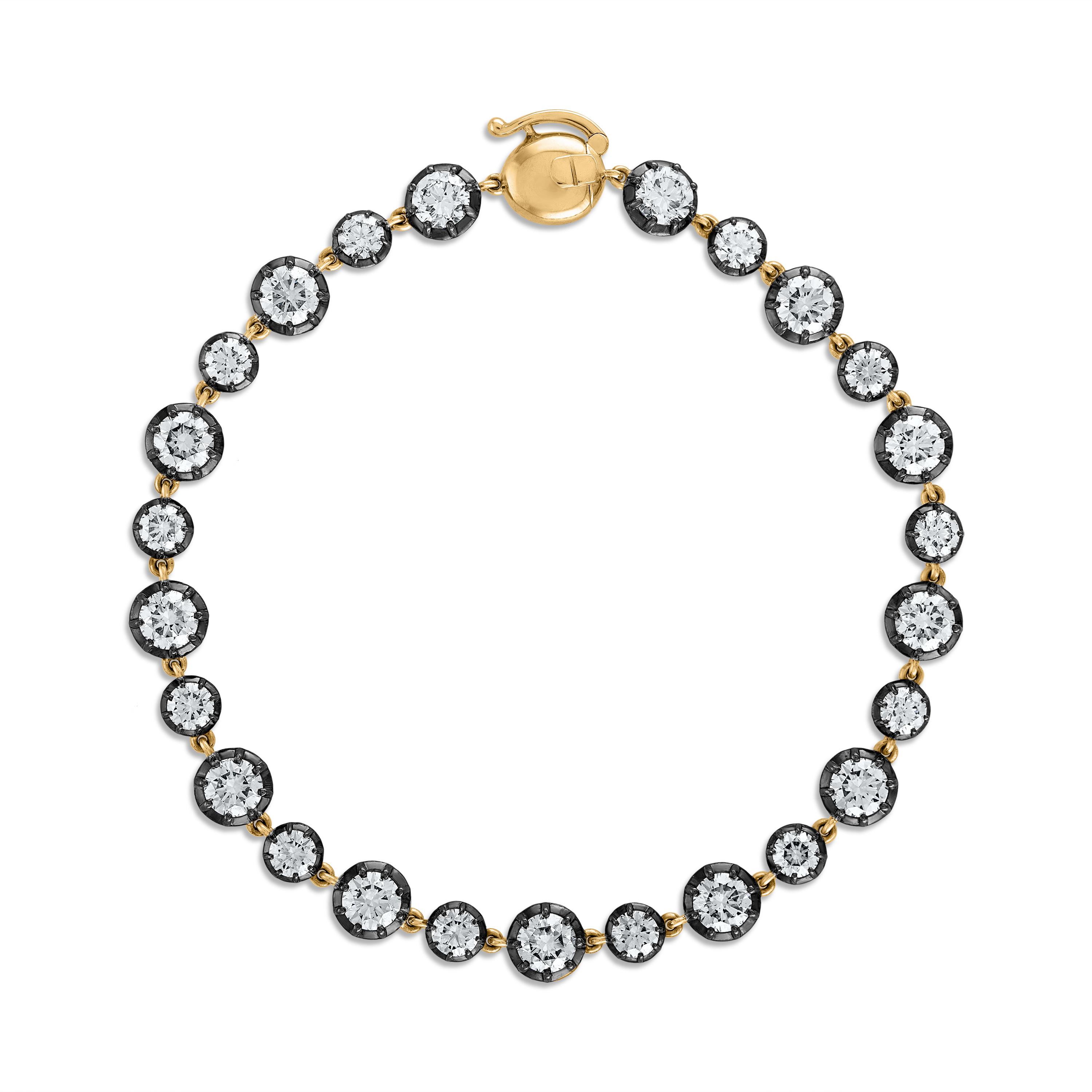 Black Button Back Round Shape Tennis Bracelet - 6 Carats