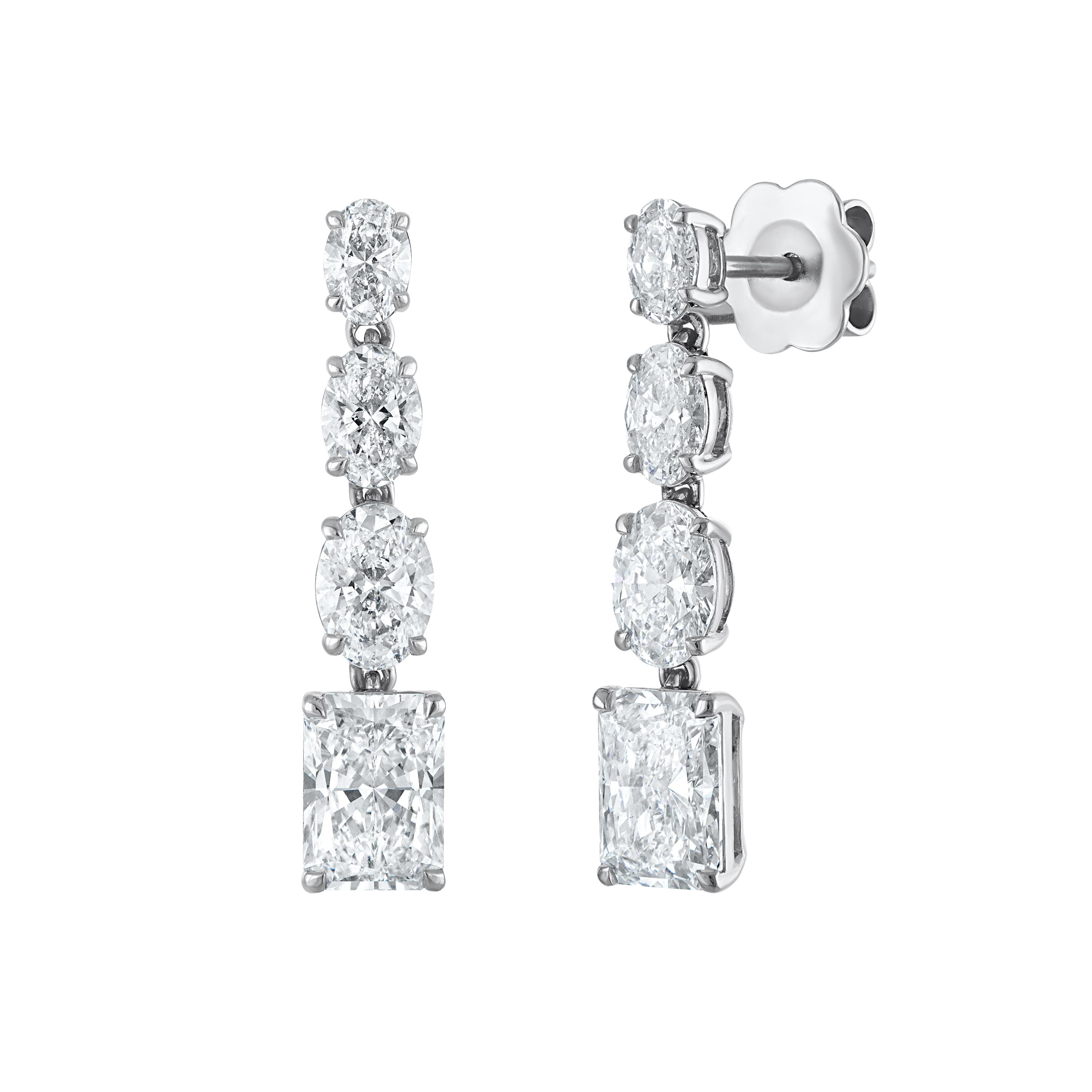 Oval and Radiant Hanging Earrings - 4.6 carats