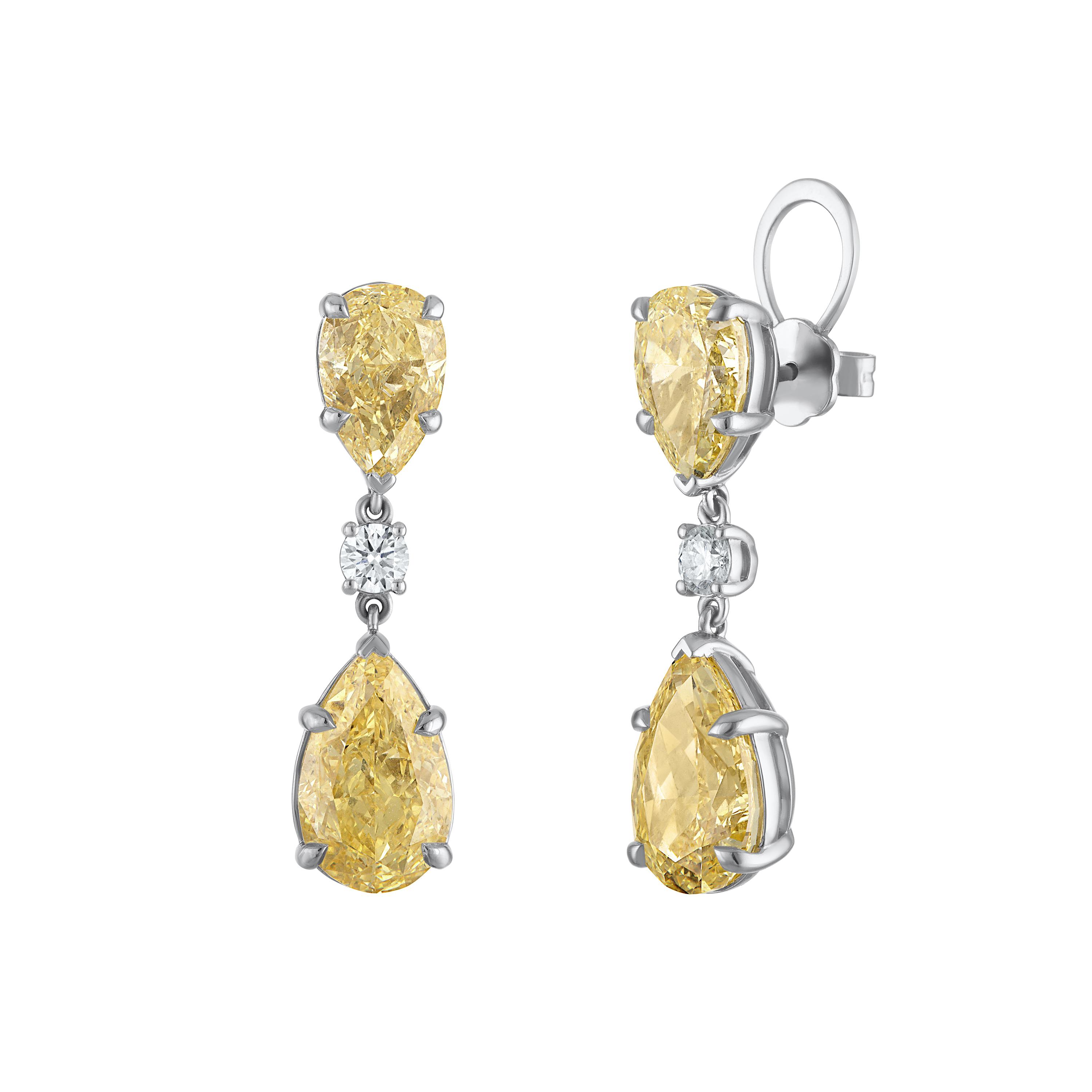Pear shaped yellow diamond drop earrings