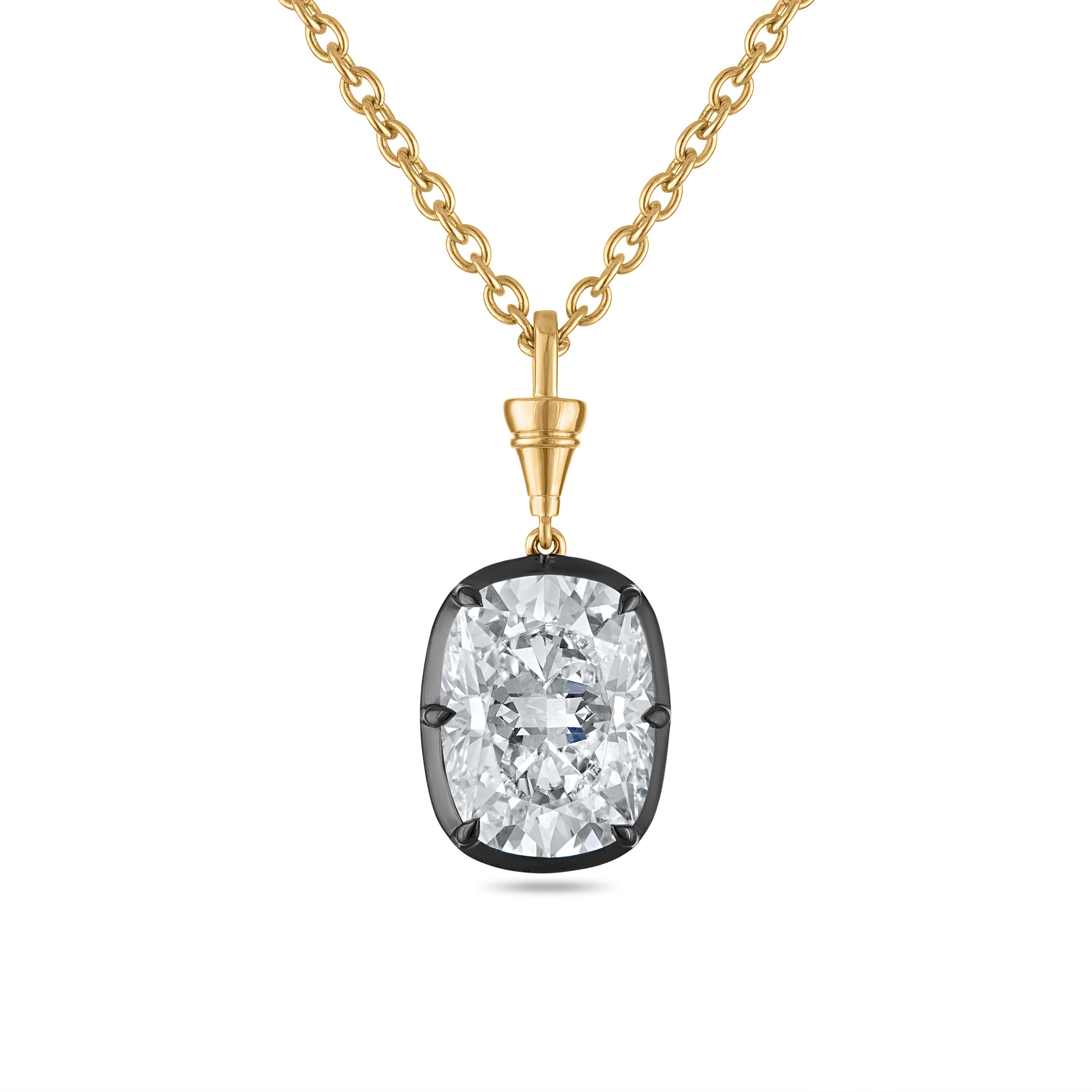Black Button Back Elongated Cushion Solitaire Pendant - 5 Carats