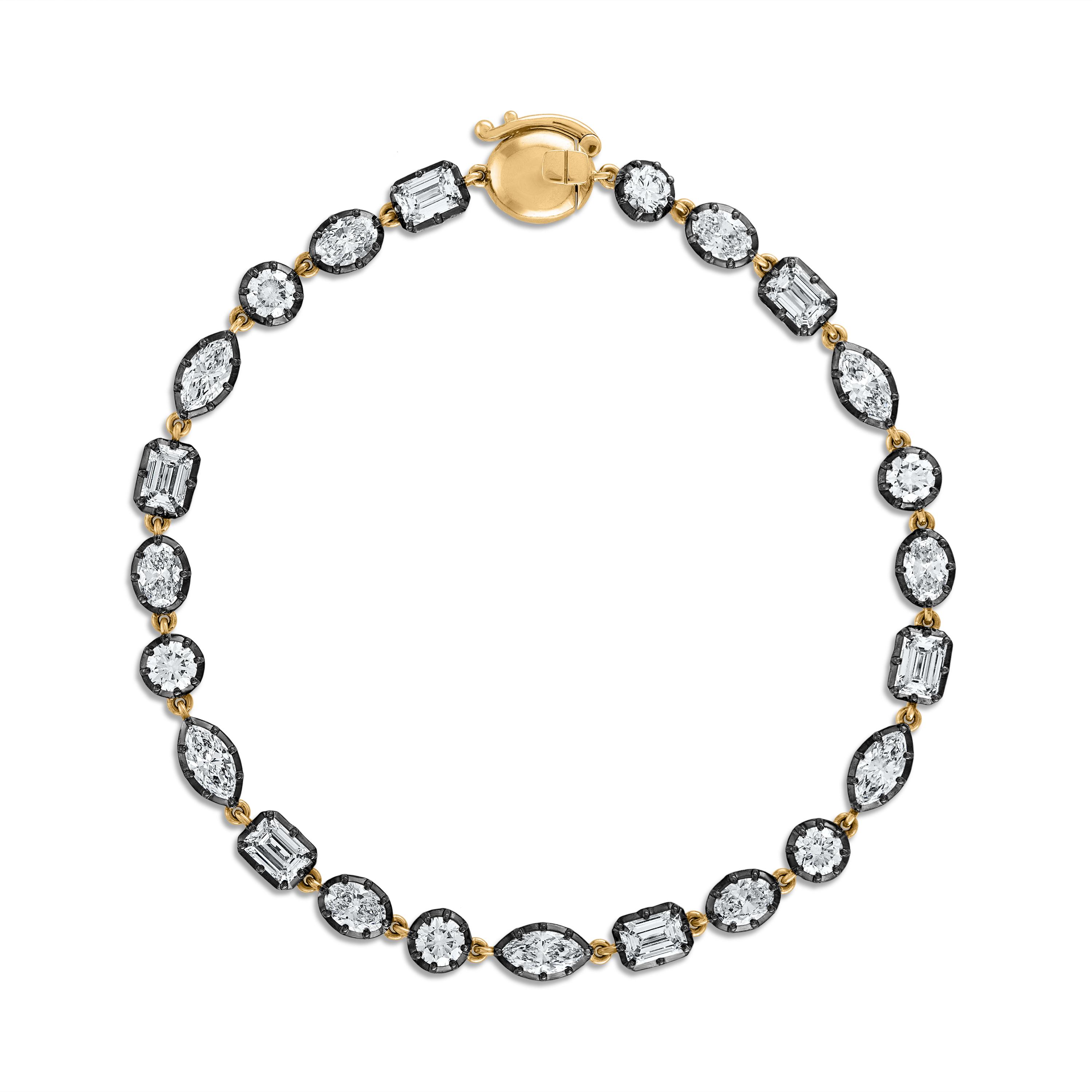 Black Button Back Mixed Shape Tennis Bracelet - 5 Carats