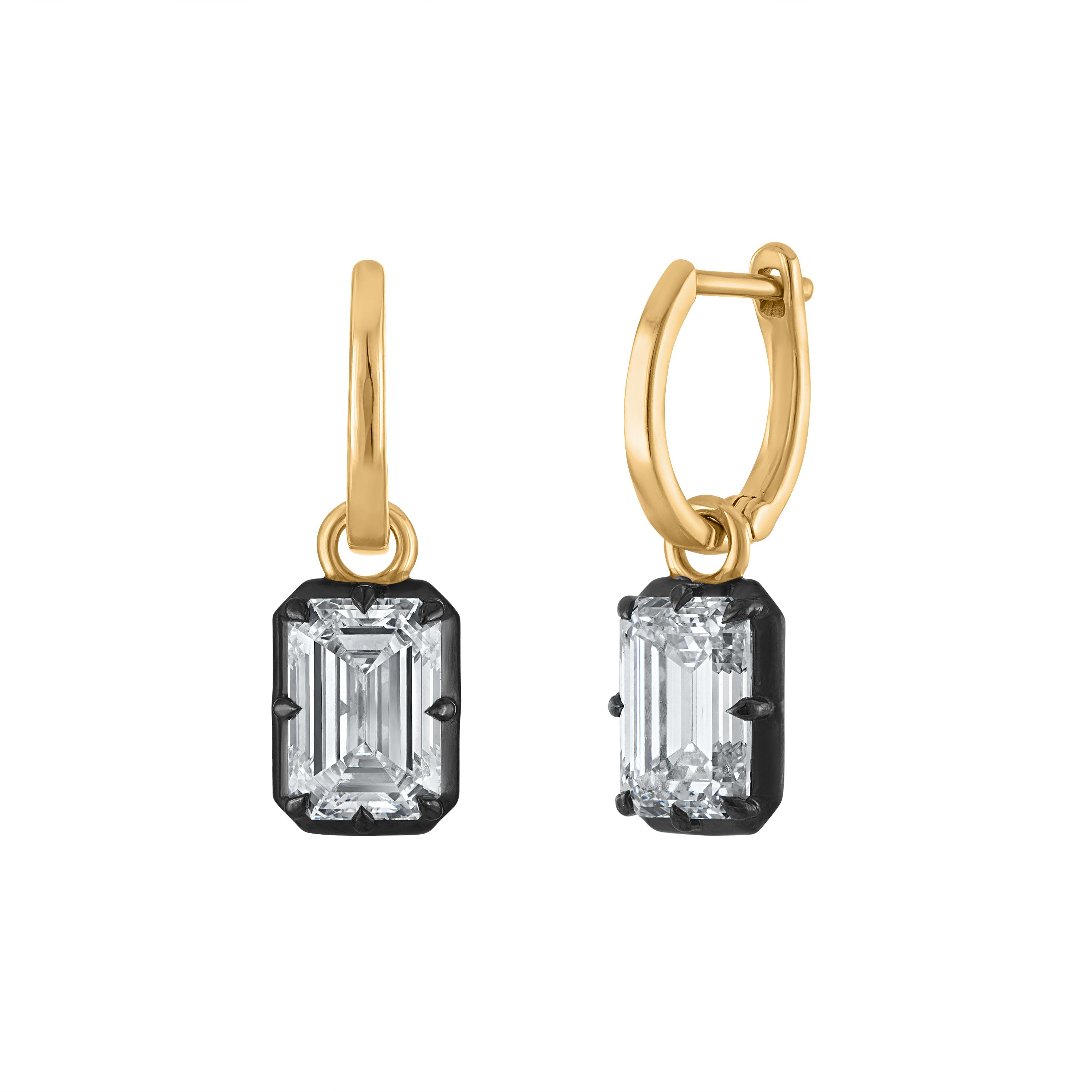 Black Button Backed Emerald Drop Earrings - 3 Carats