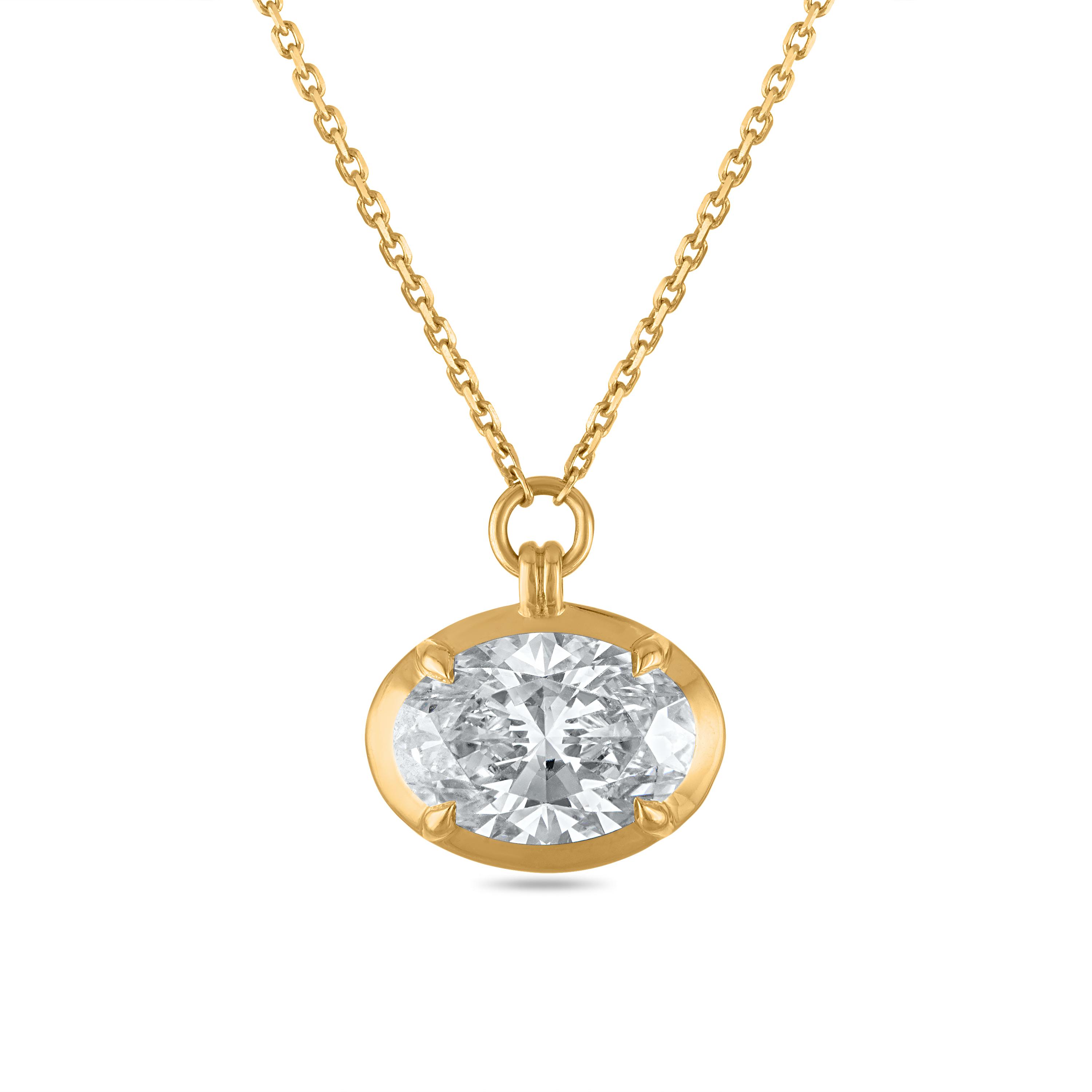 East West Oval Bezel Solitaire Pendant - 2 Carats